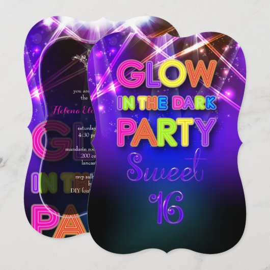 PixDezines Sweet 16, Glow Party/Laser Lights Kaart (Voorkant / Achterkant)