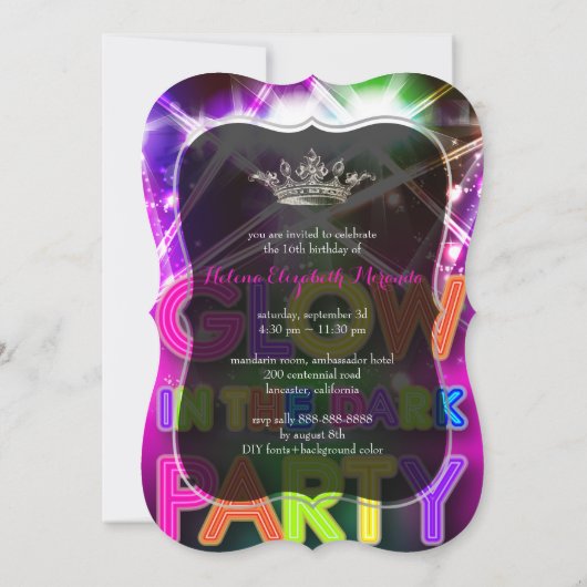 PixDezines Sweet 16, Laser Lights/Glow Party Kaart (Achterkant)