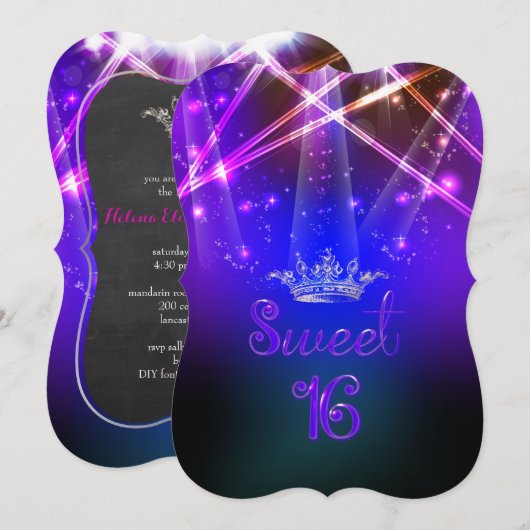 PixDezines Sweet 16, laserverlichting/neonverlicht Kaart (Voorkant / Achterkant)
