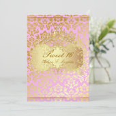 PixDezines SWEET 16/PRINCESS/PINK+GOLD TONE DAMASK Kaart (Staand voorkant)