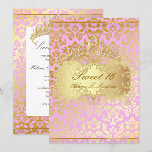 PixDezines SWEET 16/PRINCESS/PINK+GOLD TONE DAMASK Kaart