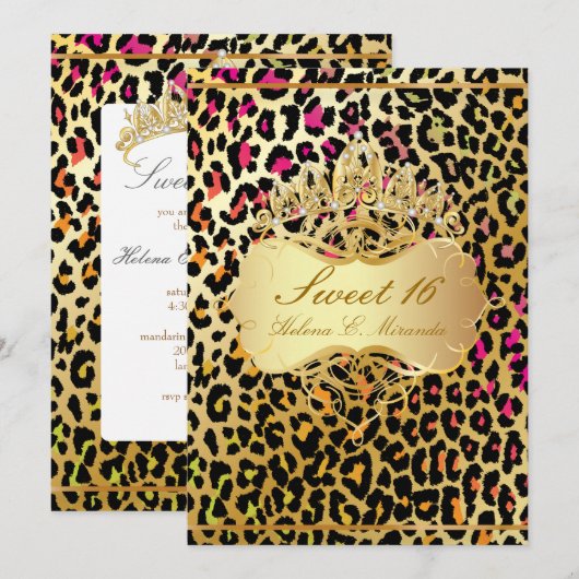 PixDezines Sweet 16/prinses/leopard Kaart (Voorkant / Achterkant)
