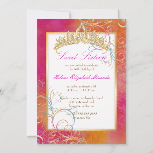 PixDezines SWEET 16, RAINBOW SWIRLS/ROSSI DAMASK Kaart (Achterkant)