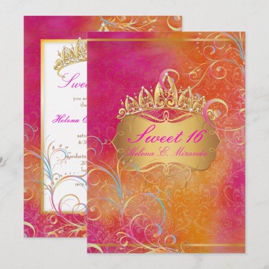 PixDezines SWEET 16, RAINBOW SWIRLS/ROSSI DAMASK Kaart (Voorkant / Achterkant)