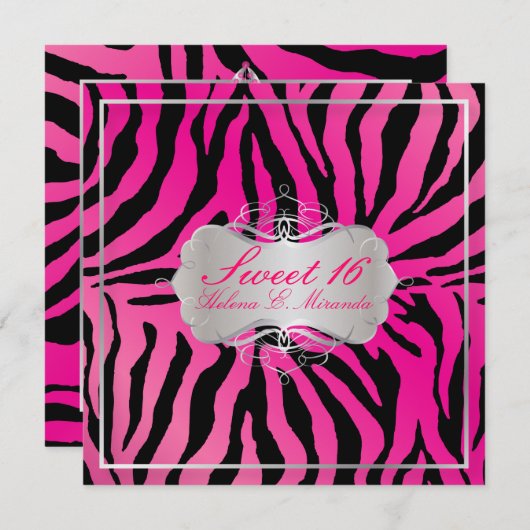 PixDezines SWEET 16/ZEBRA PRINT/HOT PINK Kaart (Voorkant / Achterkant)