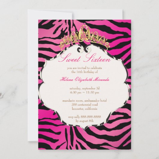 PixDezines Sweet 16/Zebra Stripes Kaart (Achterkant)