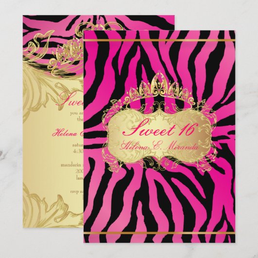 PixDezines Sweet 16/Zebra Stripes Kaart (Voorkant / Achterkant)