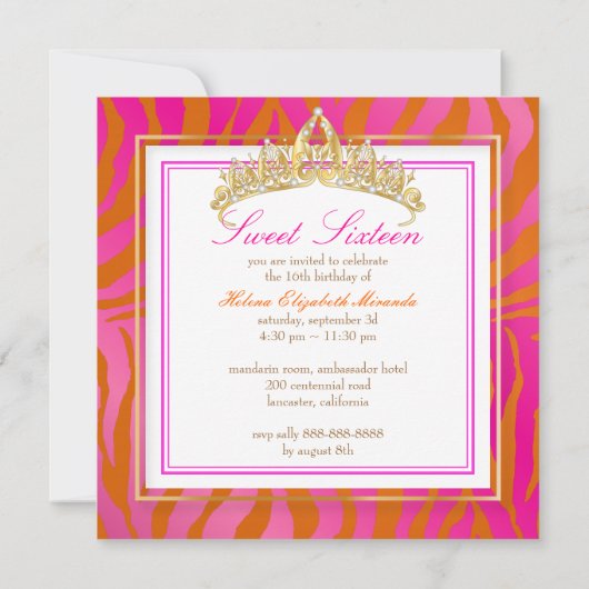 PixDezines Sweet 16/Zebra Stripes Kaart (Achterkant)