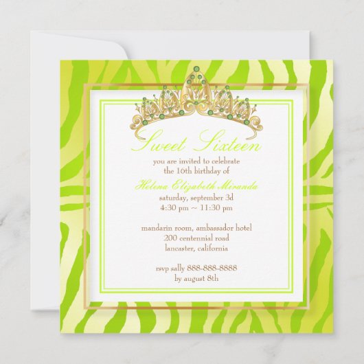 PixDezines Sweet 16/Zebra Stripes Kaart (Achterkant)