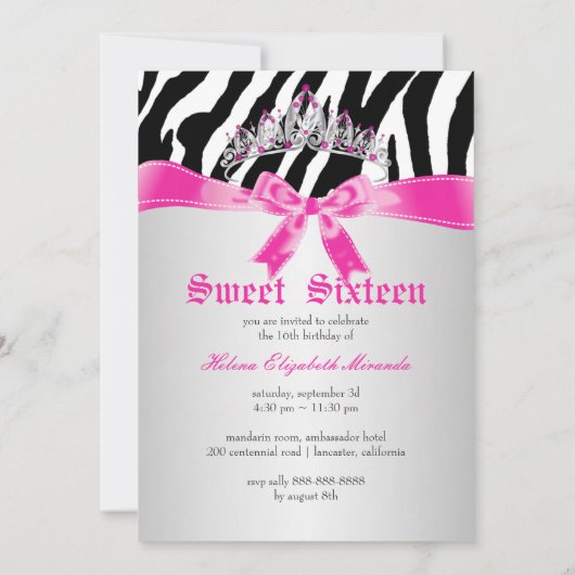 PixDezines Sweet 16/Zebra Stripes Kaart (Achterkant)