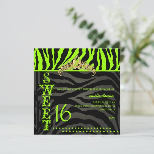 PixDezines Sweet 16/Zebra Stripes Kaart (Staand voorkant)