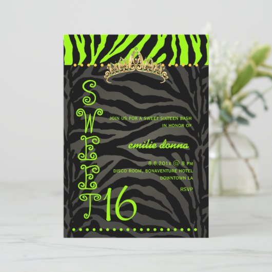 PixDezines Sweet 16/Zebra Stripes Kaart (Staand voorkant)