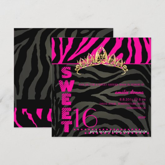 PixDezines Sweet 16/Zebra Stripes Kaart (Voorkant / Achterkant)