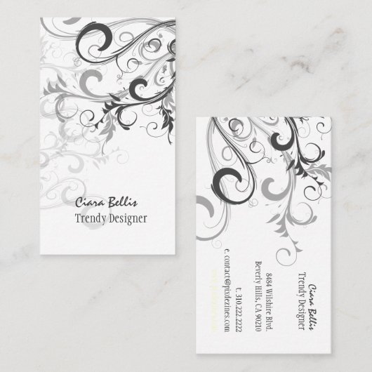 PixDezines Swirls / Grafiet + Eggshell Visitekaartje (Voorkant / Achterkant)