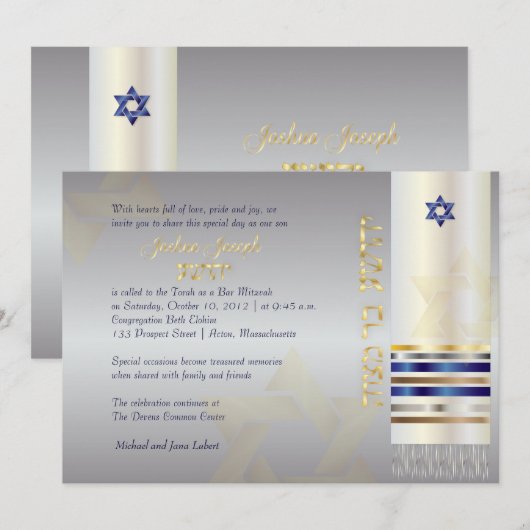 PixDezines talit/Stylish Bar Mitzvah Kaart (Voorkant / Achterkant)