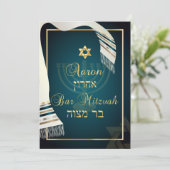PixDezines talk bar mitzvah/blauwgroen/goud Kaart (Staand voorkant)