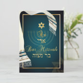 PixDezines talk bar mitzvah/blauwgroen/goud Kaart (Staand voorkant)