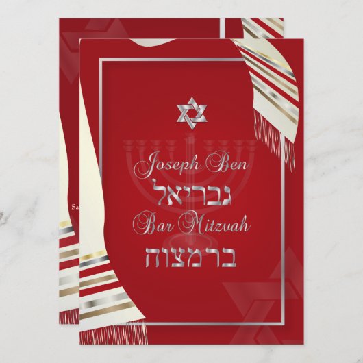PixDezines talk bar mitzvah/red/zilver Kaart (Voorkant / Achterkant)