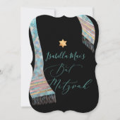 PixDezines Tallit Aqua Turquoise Blue Bat Mitswa Kaart (Voorkant)
