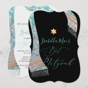 PixDezines Tallit Aqua Turquoise Blue Bat Mitswa Kaart