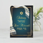 PixDezines tallit bar mitswa/blauwgroen/gold Kaart (Staand voorkant)