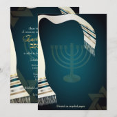 PixDezines Tallit Bar Mitswa/Teal/Goud Kaart (Voorkant / Achterkant)