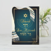 PixDezines Tallit bar mitzvah/blauwgroen/gold Kaart (Staand voorkant)