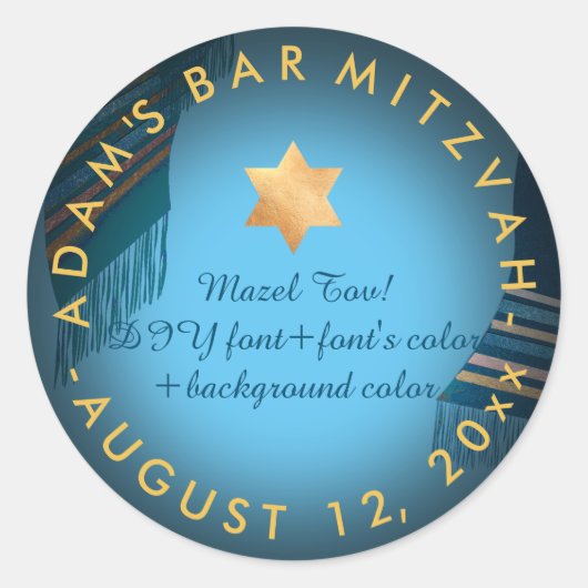 PixDezines Tallit Bar Mitzvah/DIY kleur Ronde Sticker (Voorkant)
