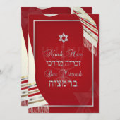 PixDezines TALLIT BAR MITZVAH/RED+SILVER Kaart (Voorkant / Achterkant)