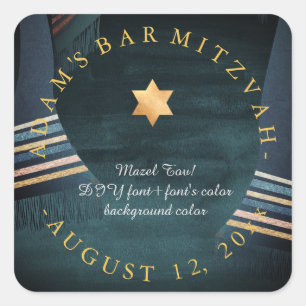 PixDezines Tallit Bar Mitzvah/Waterverf Achtergron Vierkante Sticker