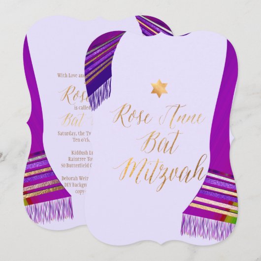 PixDezines Tallit/Magenta/Paars/Bat Mitzvah Kaart (Voorkant / Achterkant)