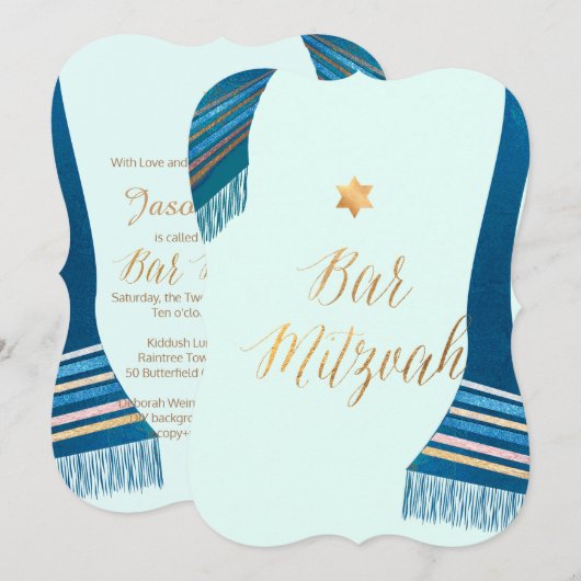 PixDezines Tallit/Mint/Blauwgroen/Bar Mitzvah Kaart (Voorkant / Achterkant)
