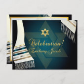 PixDezines Tallit Mitswa Celebration/Blauwgroen Gr Uitnodiging Briefkaart (Voorkant / Achterkant)