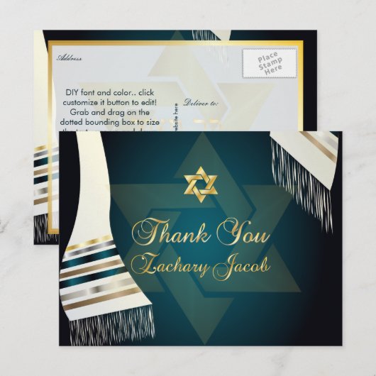 PixDezines Tallit Mitzvah Dank u/Blauwgroen Groen Briefkaart (Voorkant / Achterkant)