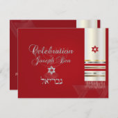 PixDezines tallit mitzvah feestkaart/rood/zilver Kaart (Voorkant / Achterkant)
