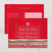 PixDezines TALLIT/RED/MITZVAH SAVE the DATE Aankondigingskaart (Voorkant / Achterkant)