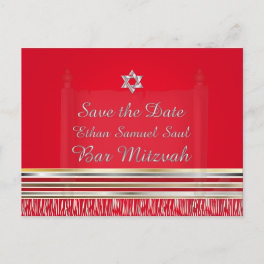 PixDezines TALLIT/RED/MITZVAH SAVE the DATE Aankondigingskaart (Voorkant)