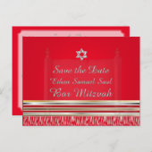 PixDezines TALLIT/RED/MITZVAH SAVE the DATE Aankondigingskaart (Voorkant / Achterkant)