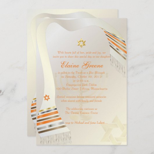 PixDezines Tallit/Stijlvolle Bat Mitswa/goud Kaart (Voorkant / Achterkant)