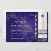 PixDezines Tallit/Stylish Bar Mitzvah/blue/gold Kaart (Achterkant)