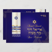 PixDezines Tallit/Stylish Bar Mitzvah/blue/gold Kaart (Voorkant / Achterkant)