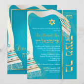 PixDezines tallits Bar Mitswa/blauw/goud Kaart (Voorkant / Achterkant)