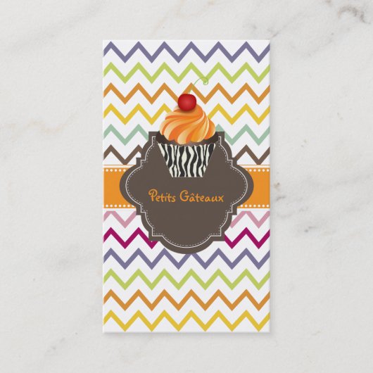 PixDezines tangelo wervelt cupcake+chevron Visitekaartje (Voorkant)