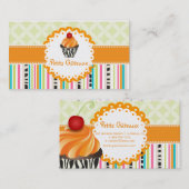 PixDezines tangerine wervelingen cupcake + strepen Visitekaartje (Voorkant / Achterkant)