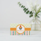 PixDezines tangerine wervelingen cupcake + strepen Visitekaartje (Staand voorkant)