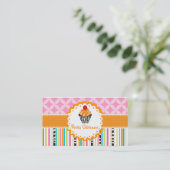 PixDezines tangerine wervelingen cupcake + strepen Visitekaartje (Staand voorkant)
