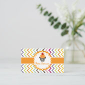 PixDezines tangerine wervelt cupcake + chevron Visitekaartje (Staand voorkant)