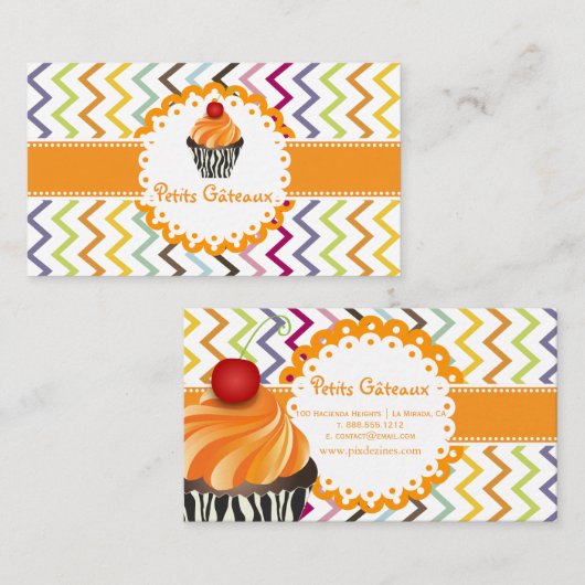 PixDezines tangerine wervelt cupcake + chevron Visitekaartje (Voorkant / Achterkant)