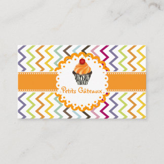 PixDezines tangerine wervelt cupcake + chevron Visitekaartje