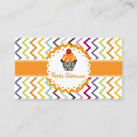 PixDezines tangerine wervelt cupcake + chevron Visitekaartje (Voorkant)